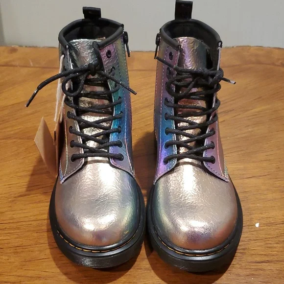 NWT Dr Martens Crinkle Leather Rainbow Holographic 1460J Boots - Picture 2 of 14